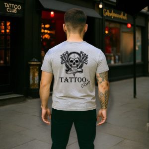 Mens Tee - Tatto Club - Skull- Heather Haze
