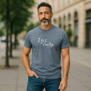 Men's T-Shirt- Script- Dark Heather Blue