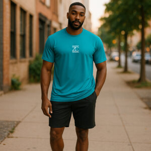 Mens Activewear T-Shirt- Logo- Turquoise
