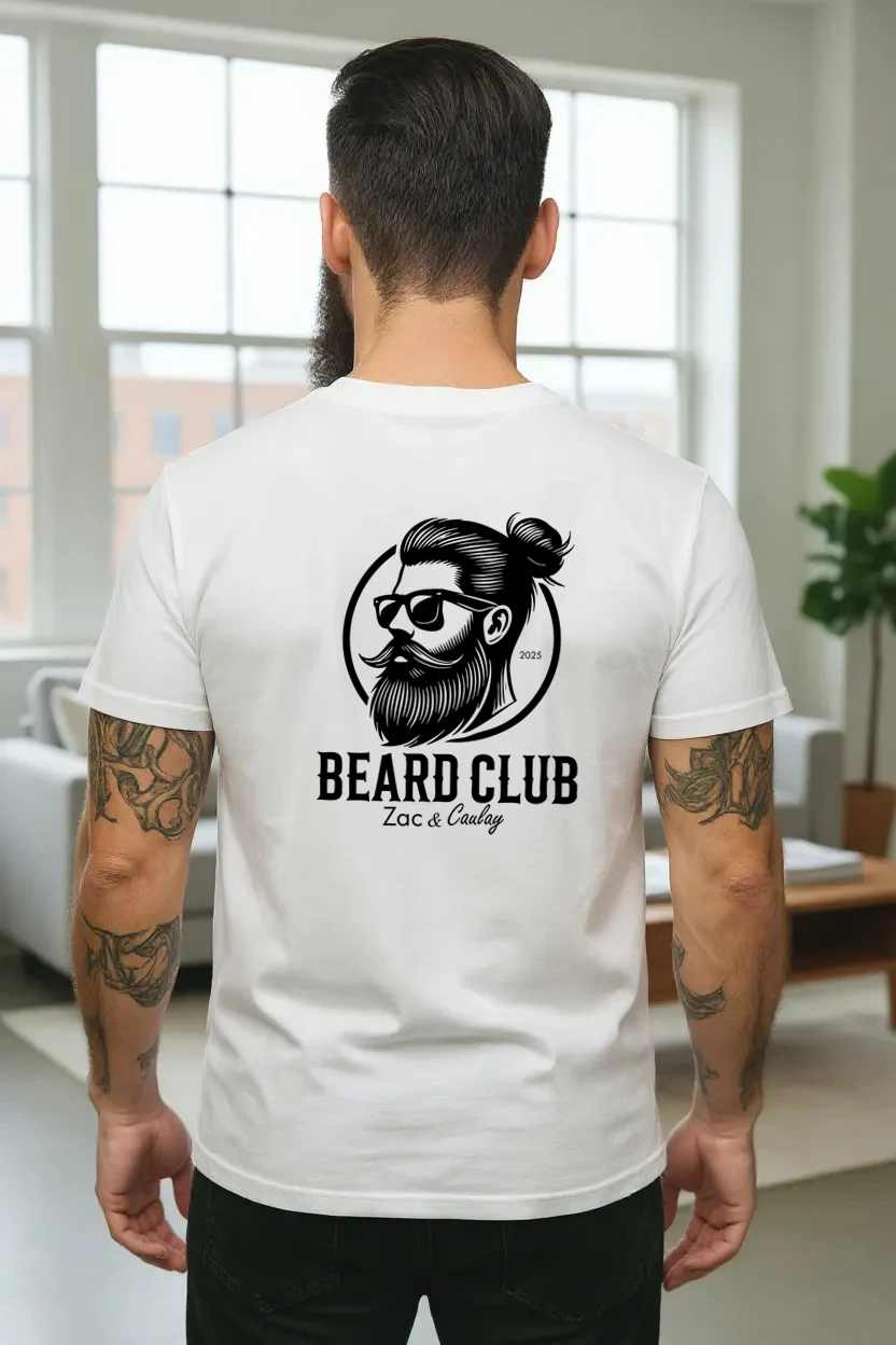 Mens Tee -Beard Club - Man Bun- White