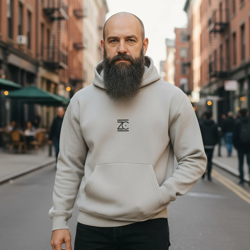 Mens Hoodies - Beard Club - Man Bun- Natural Stone
