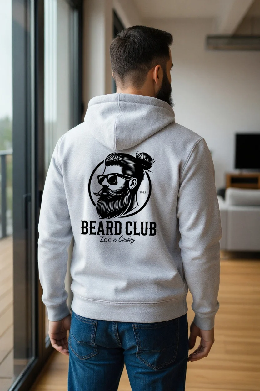 Mens Hoodies - Beard Club - Man Bun- Heather Grey Mountain