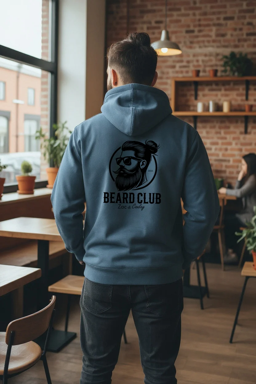 Mens Hoodies - Beard Club - Man Bun- Airforce Blue