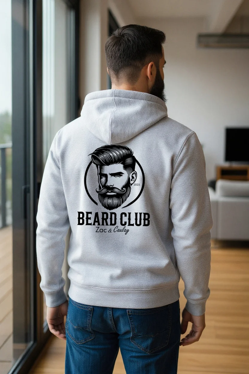 Mens Hoodies - Beard Club - Modern- Heather Grey Mountain
